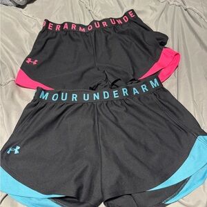 Under Armour Women's Black Shorts with Pink and Blue Details